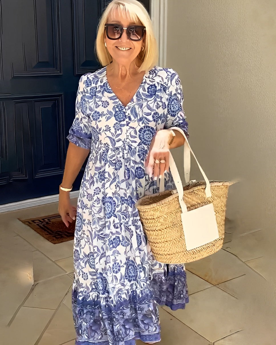 Rocío | Robe maxi florale élégante avec décolleté en V