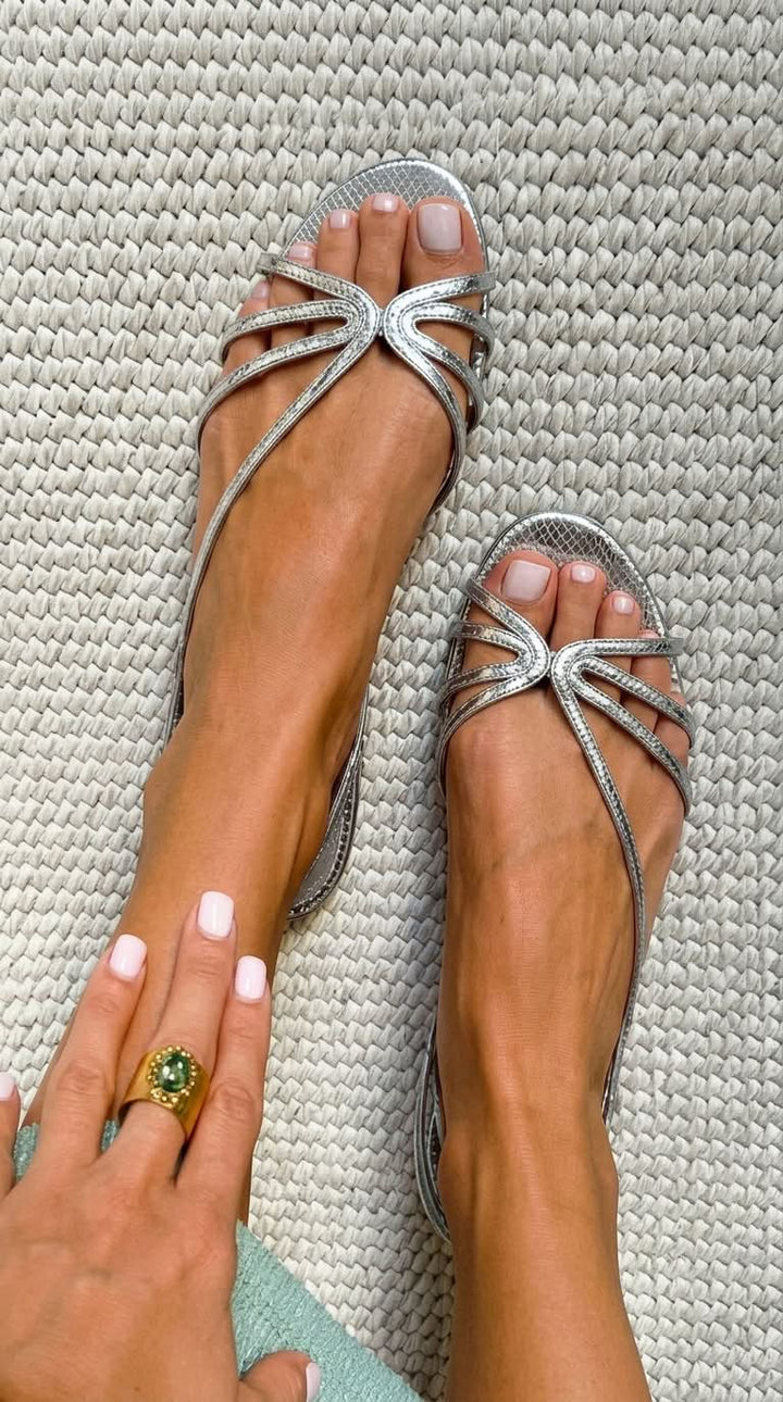 Léa | Sandales à Brides Effet Serpent Métallisé