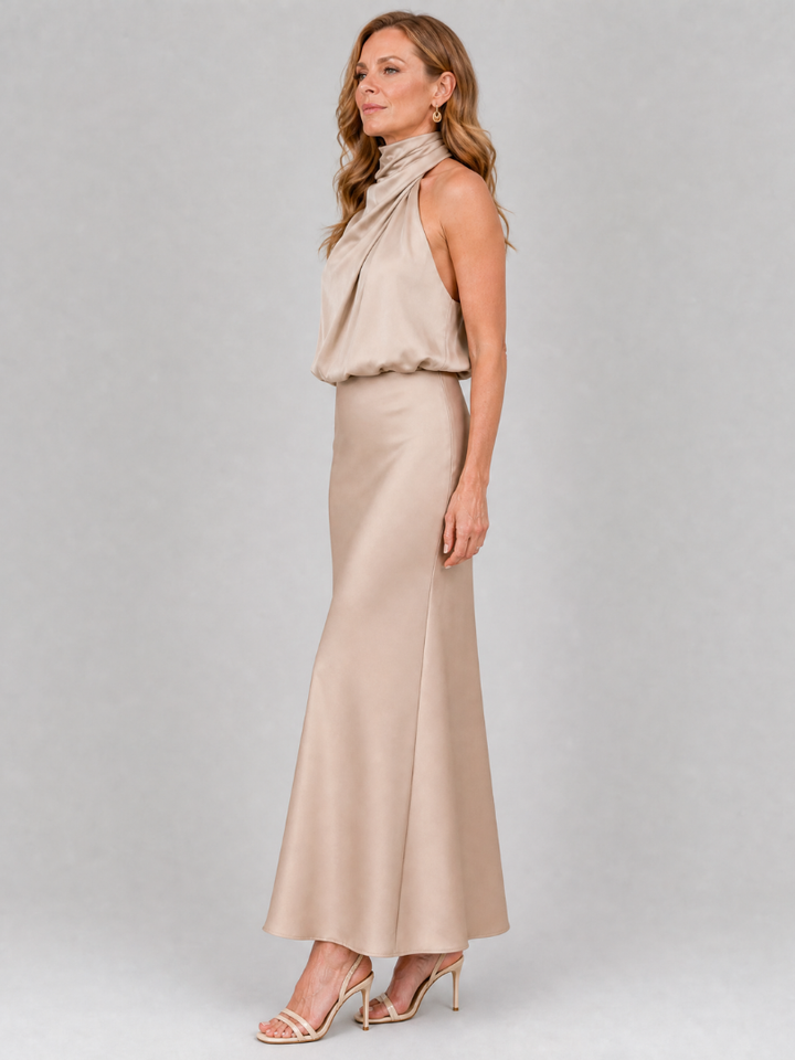 Auvelle | Robe Midi Sans Manches à Col Drapé