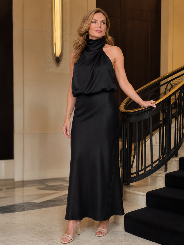 Auvelle | Robe Midi Sans Manches à Col Drapé