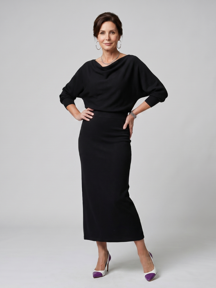 Auvelle | Robe midi ajustée à encolure drapée