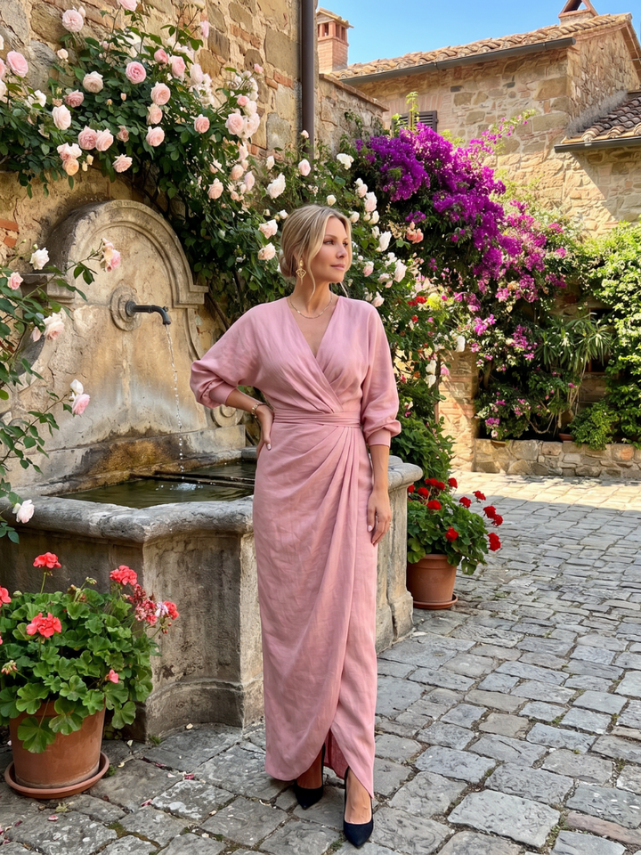 Auvelle | Robe midi à manches longues avec drapé croisé