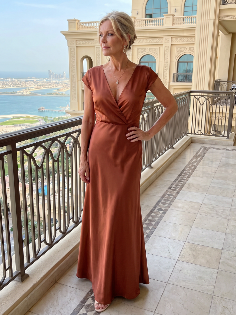 Auvelle | Robe Maxi à Manches Courtes et Corsage Drapé