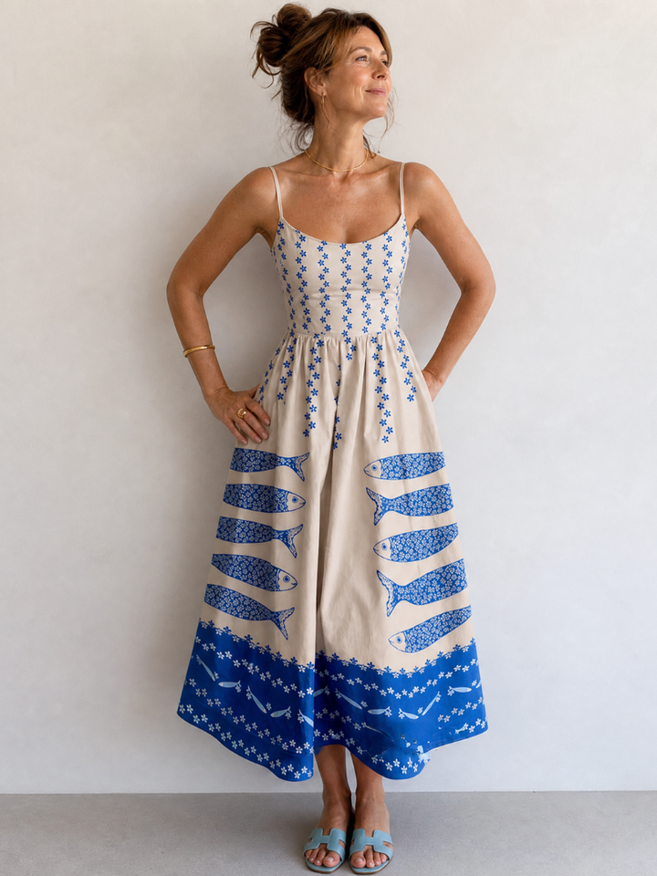 Auvelle | Robe Midi Sans Manches Imprimée Poissons