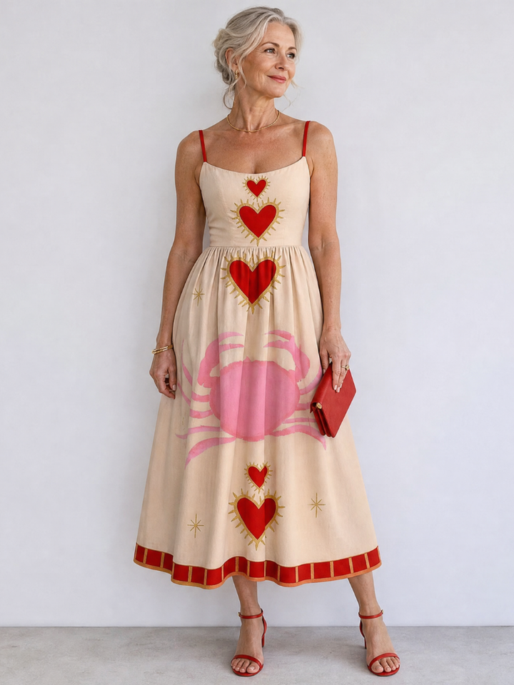 Auvelle | Robe Midi Sans Manches Motif Cœur