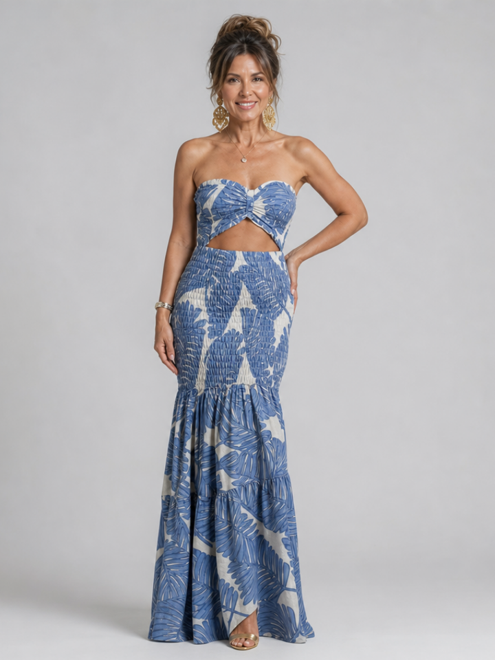 Auvelle | Ensemble de Robe Maxi Imprimée Sans Bretelles