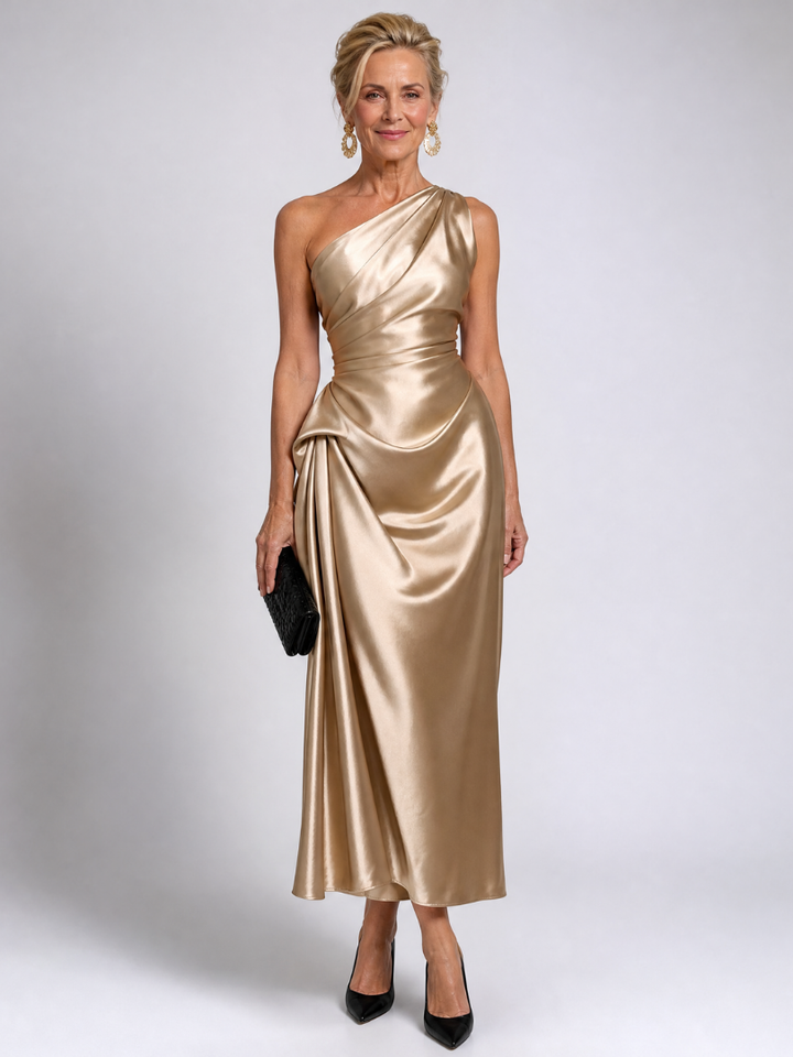 Auvelle | Robe Midi Drapée Satinée à Une Épaule