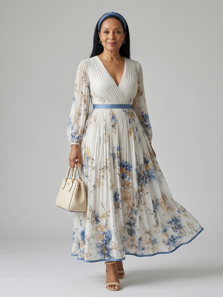 Auvelle | Robe Midi Plissée à Enveloppe Rielle