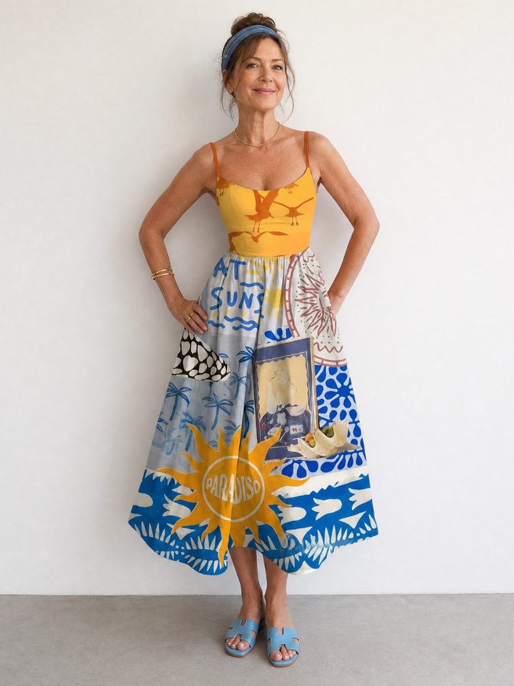 Auvelle | Robe Midi Sans Manches Imprimée Côte