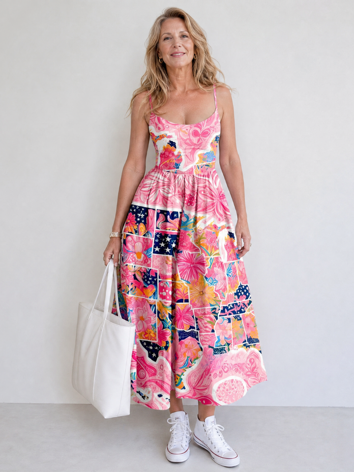 Auvelle | Robe Midi Imprimé Floral Patchwork