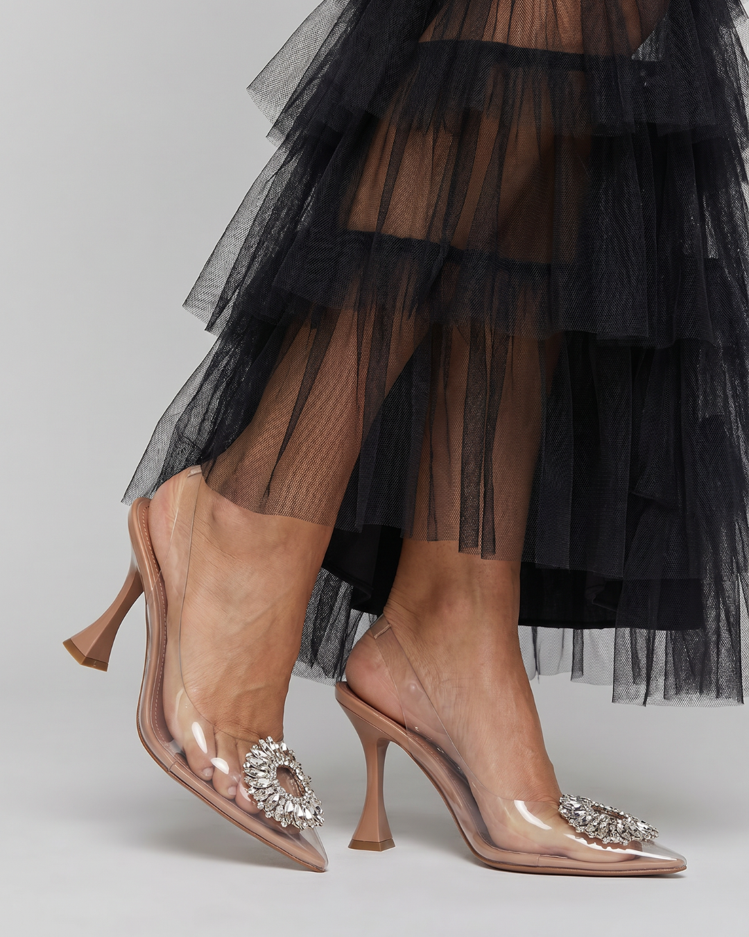 Auvelle | Talons Mules à Panneaux Transparents avec Boucle en Strass