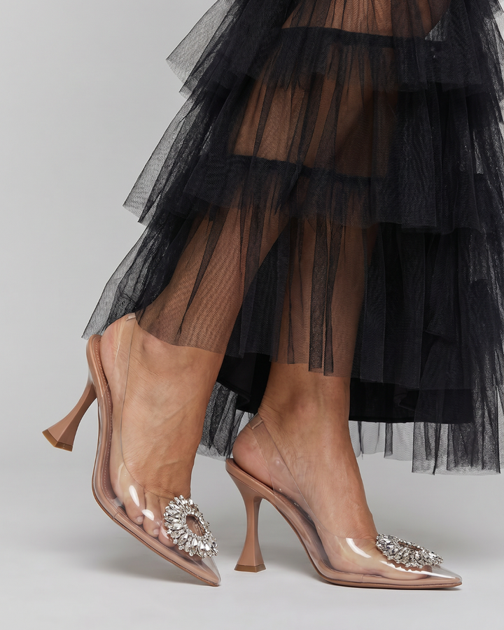 Auvelle | Talons Mules à Panneaux Transparents avec Boucle en Strass