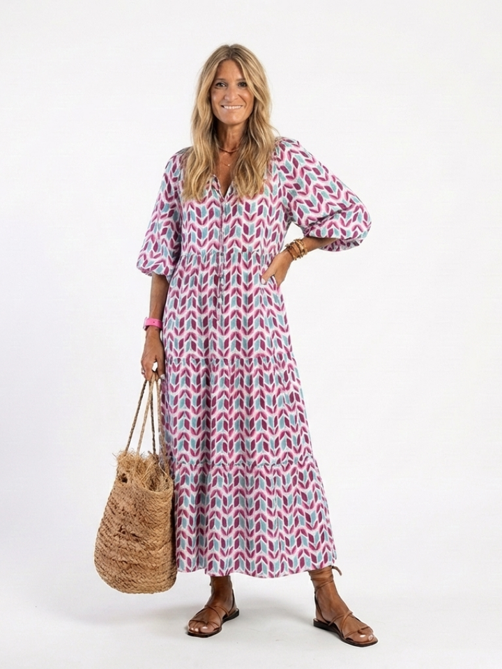 Mireya | Robe midi à manches longues et imprimé géométrique