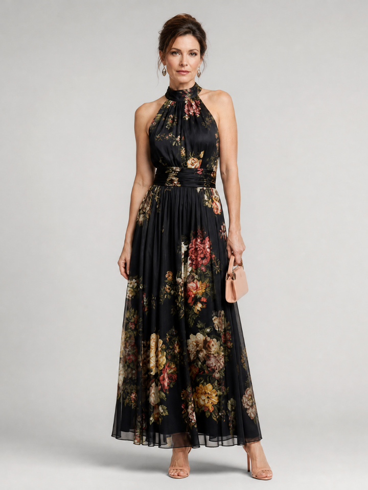 Auvelle | Robe Midi à Encolure Halter Florale
