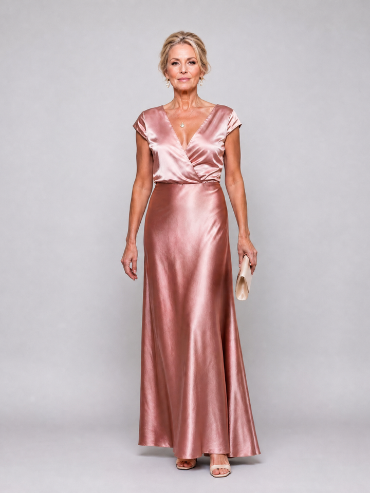 Auvelle | Robe Maxi à Manches Courtes et Corsage Drapé