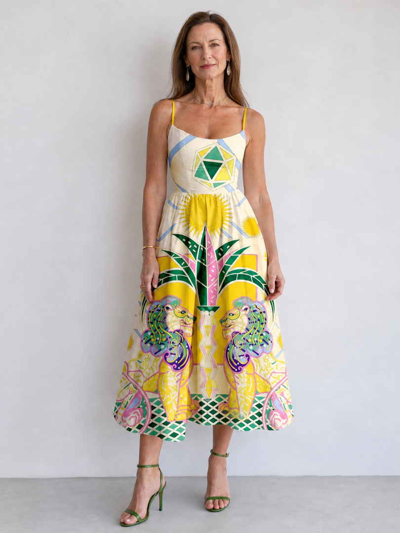 Auvelle | Robe Midi Imprimé Lion Géométriqueu