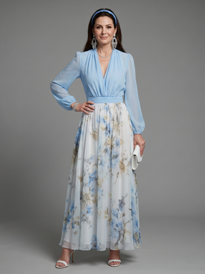 Auvelle | Robe Maxi Florale à Décolleté en V Transparent