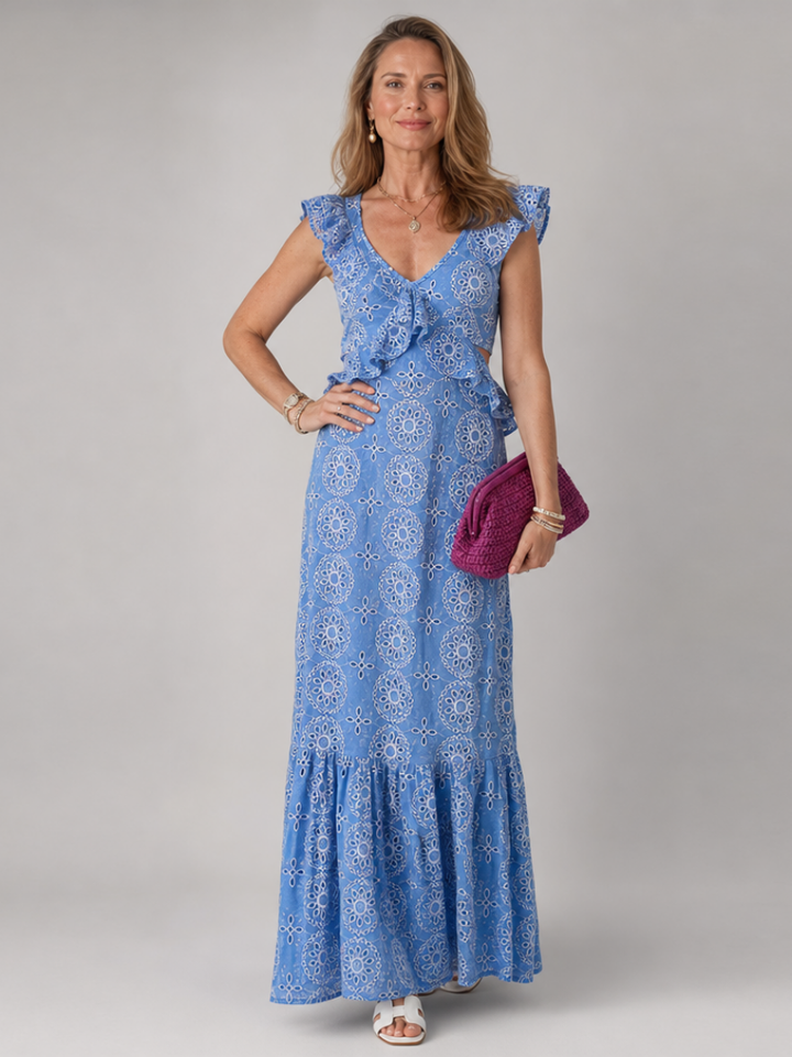 Auvelle | Robe midi sans manches avec volants