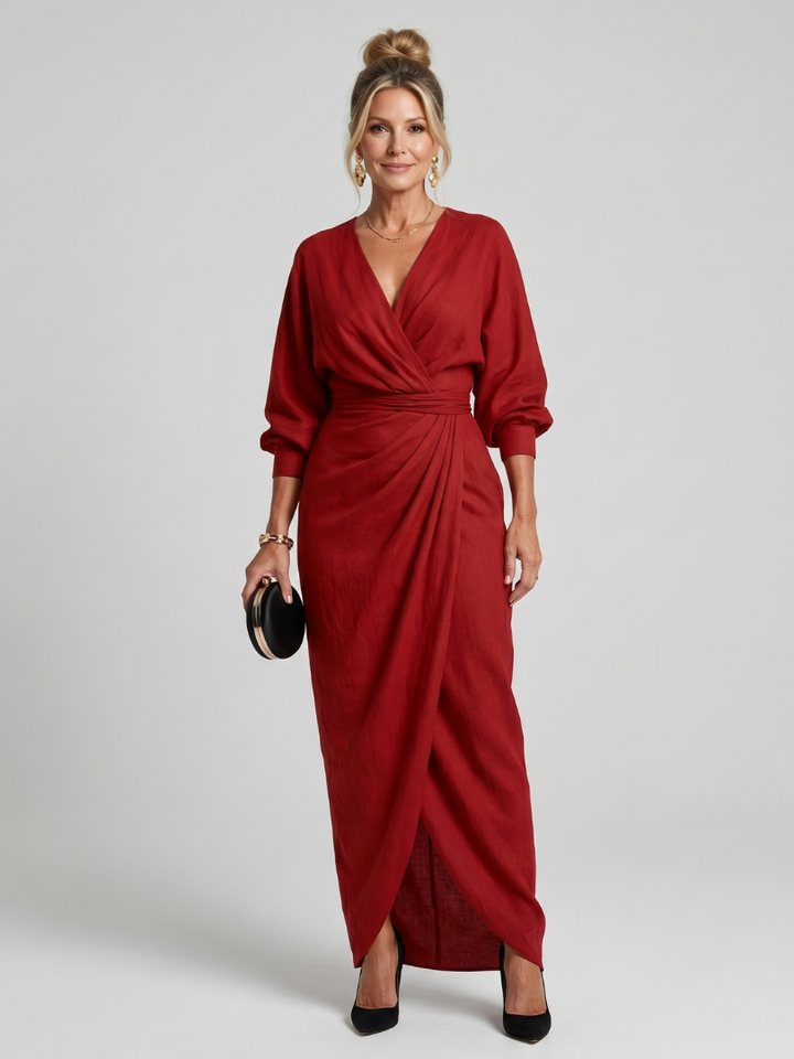 Auvelle | Robe midi à manches longues avec drapé croisé