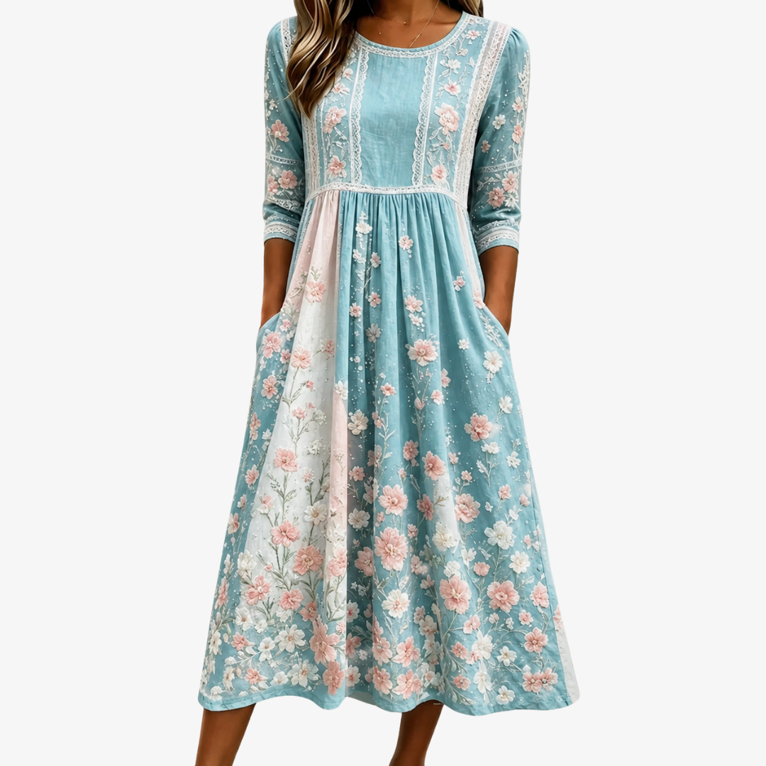 Robe Midi Patchwork Fleurs de Printemps