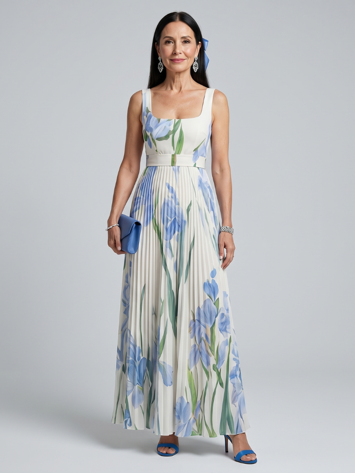 Auvelle | Robe midi sans manches à décolleté carré et imprimé floral