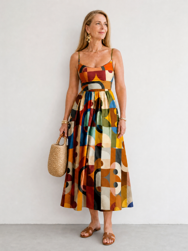 Auvelle | Robe Midi à Imprimé Géométrique