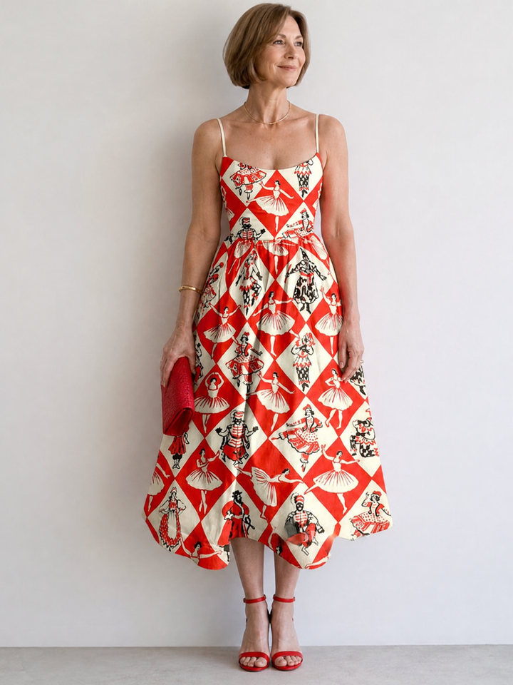 Auvelle | Robe Midi Sans Manches Imprimée Diamant
