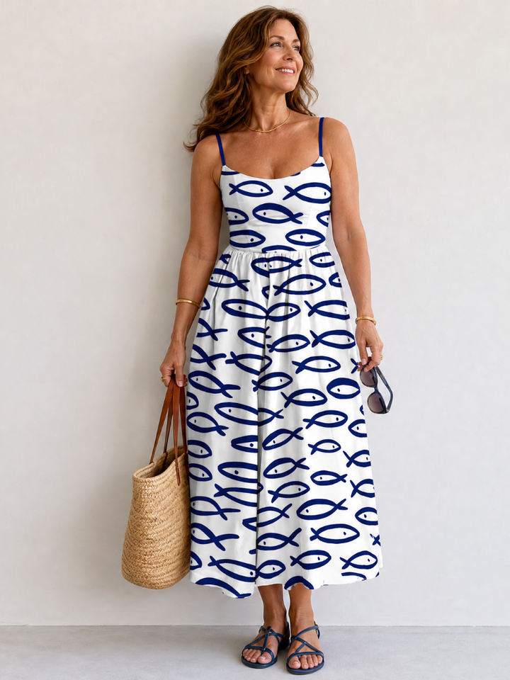 Auvelle | Robe midi sans manches imprimée poisson