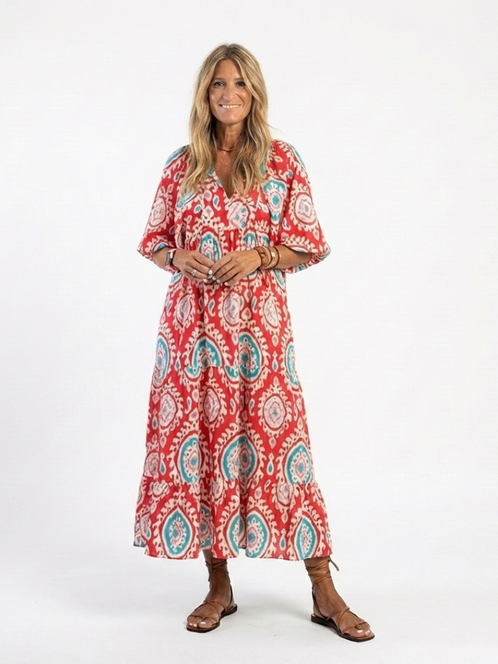 Zaria | Robe Midi à Manches Courtes en Viscose Imprimée Paisley