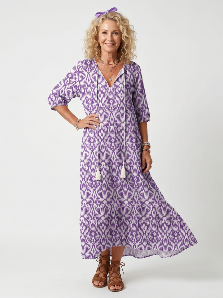 Pénélope | Robe Midi à Franges Imprimée