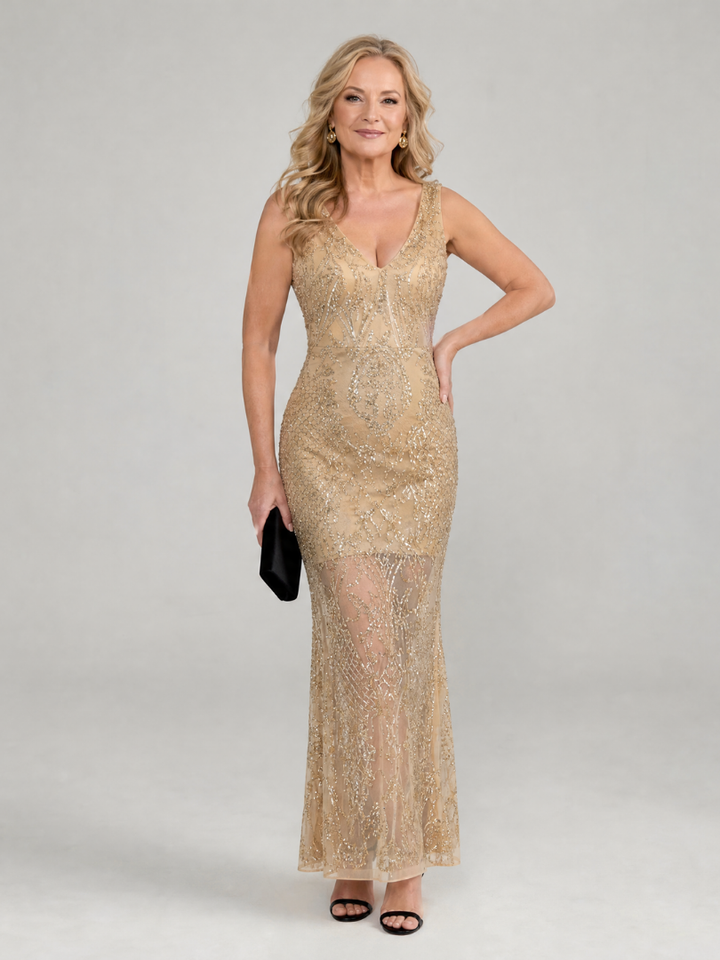 Auvelle | Robe midi sans manches avec panneaux en sequins