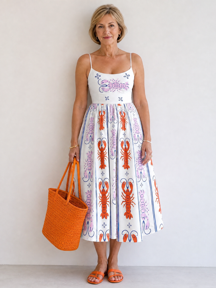 Auvelle | Robe Midi Sans Manches Imprimée Homard