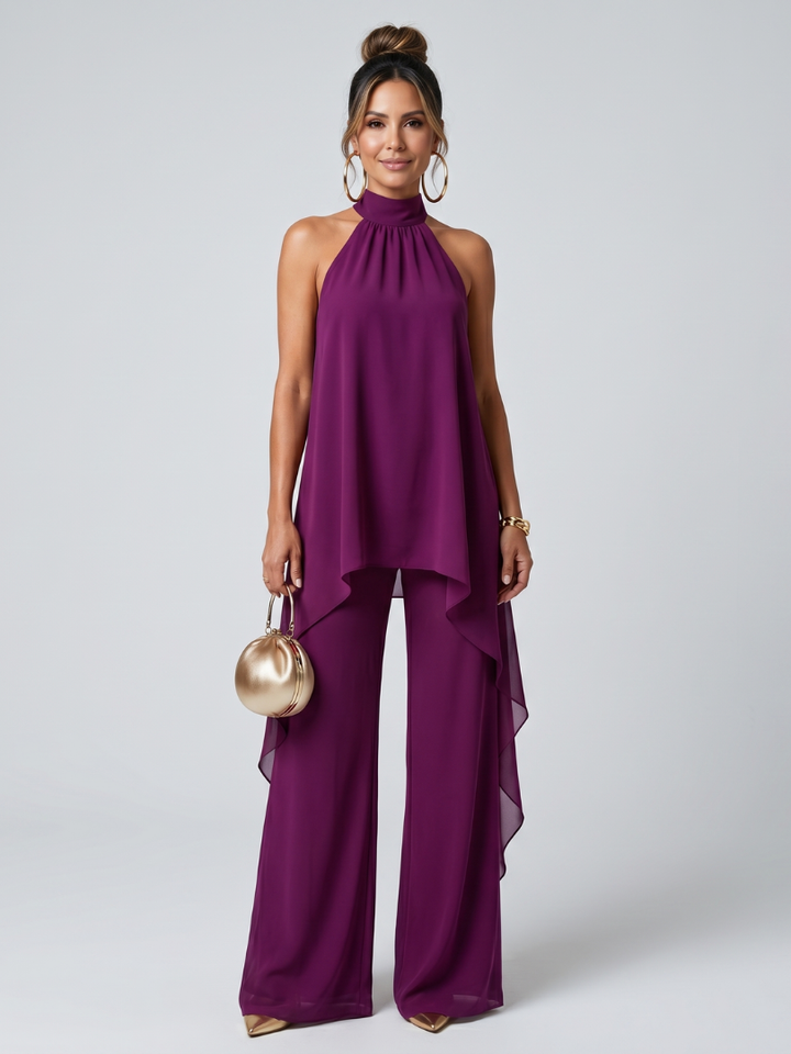 Auvelle | Ensemble Top Tunique Asymétrique et Pantalons à Jambes Larges