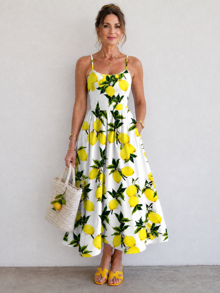 Auvelle | Robe Midi Sans Manches Imprimée Citron