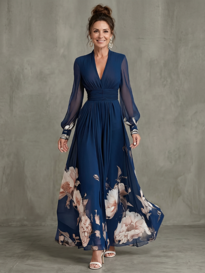 Auvelle | Robe Maxi à Manches Plissées Transparentes