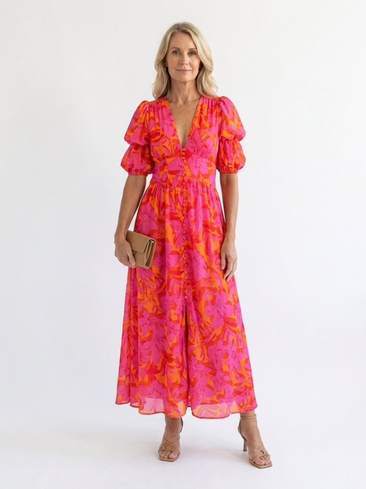 Auvelle | Robe Midi à Manches Bouffantes Willow