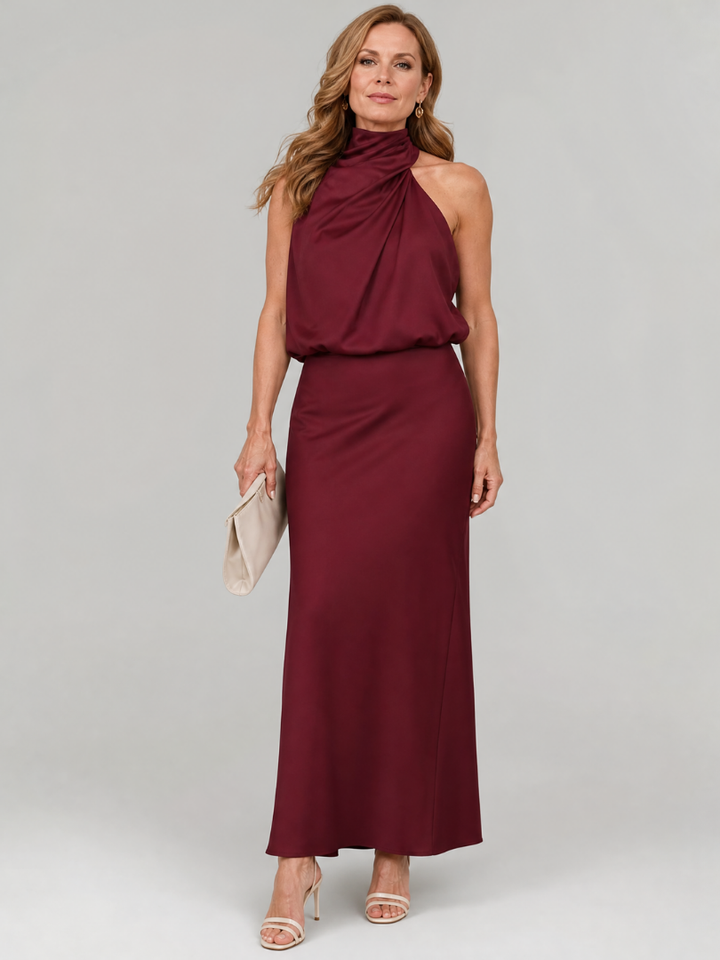 Auvelle | Robe Midi Sans Manches à Col Drapé