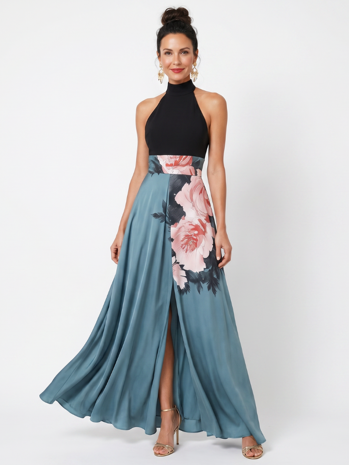 Auvelle | Robe Maxi à Buste Halter et Jupe Fleurie