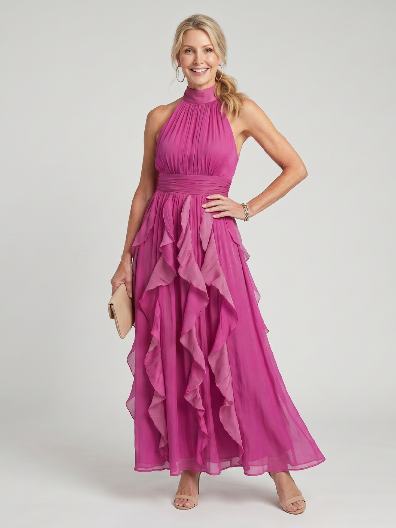 Auvelle | Robe Maxi à Col Montant avec Volants Superposés
