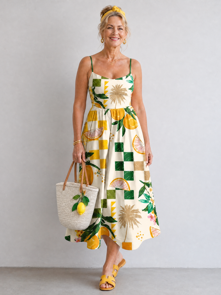 Auvelle | Robe Midi Sans Manches Imprimée Agrumes
