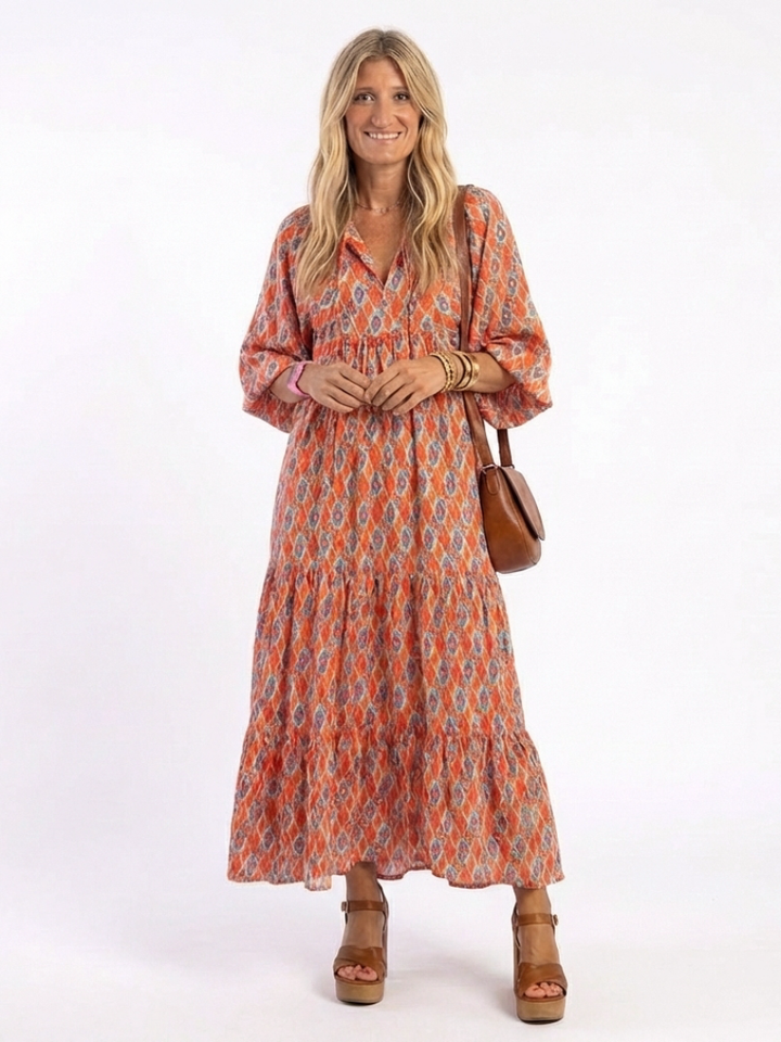 Amara | Robe Midi à Imprimé Géométrique et Décolleté en V