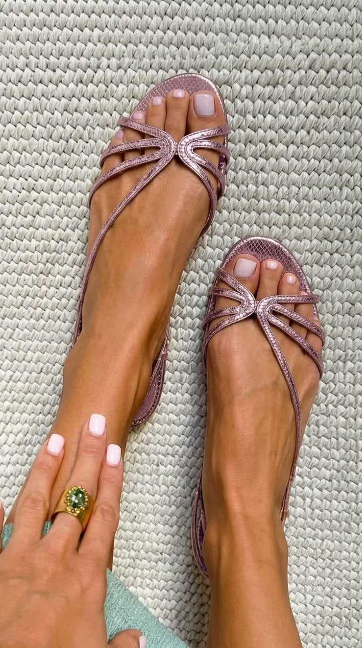 Léa | Sandales à Brides Effet Serpent Métallisé