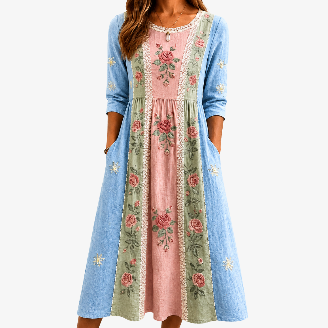 Robe Poche Patchwork Jardin de Roses Vintage