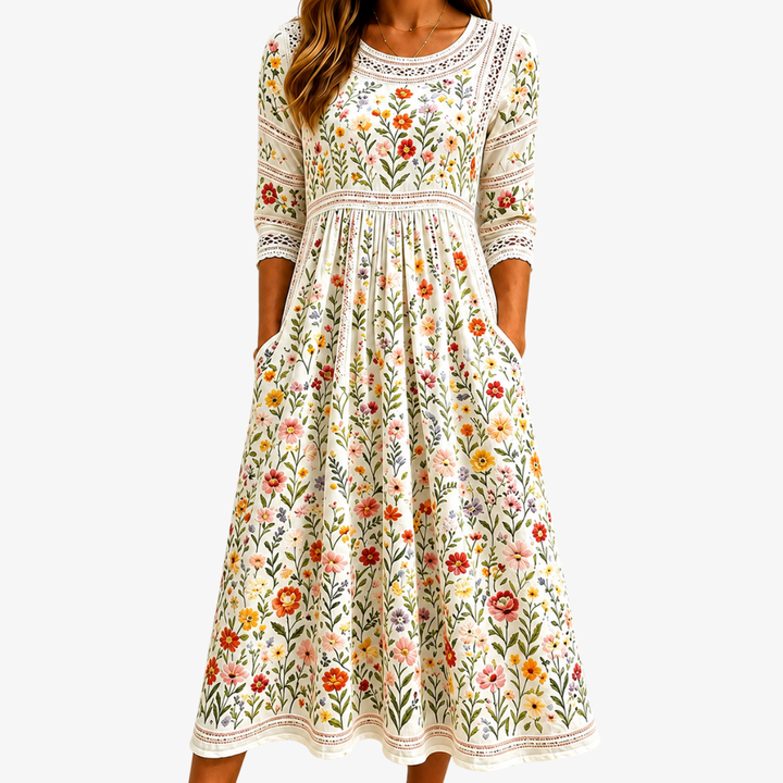 Robe Midi Charmante des Prairies de Fleurs Sauvages
