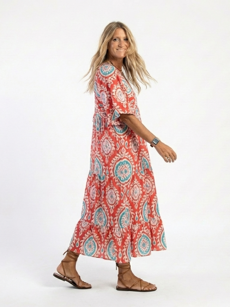 Zaria | Robe Midi à Manches Courtes en Viscose Imprimée Paisley