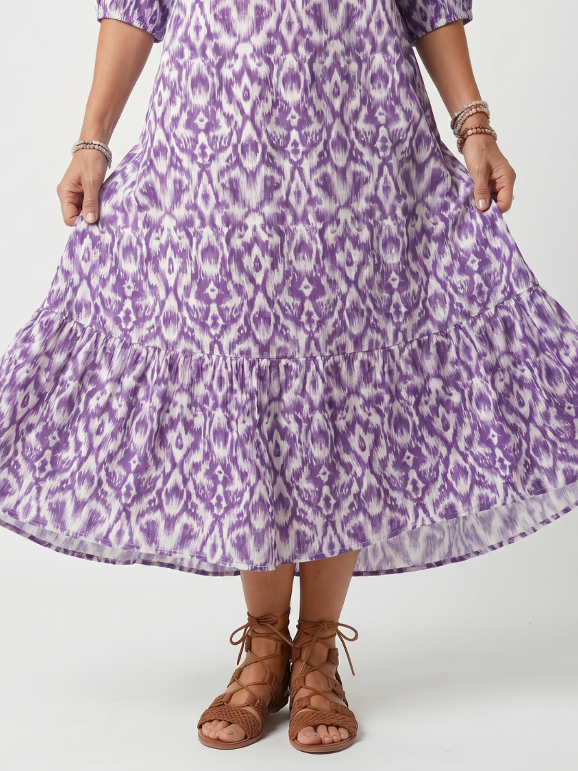 Pénélope | Robe Midi à Franges Imprimée
