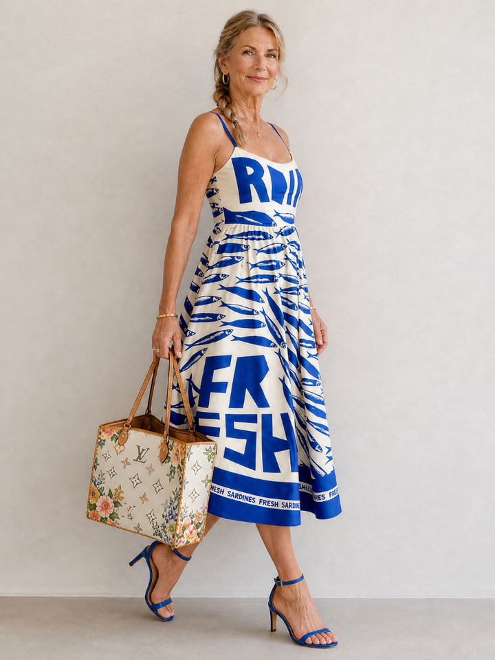 Auvelle | Robe Midi Imprimée avec Motif Poisson