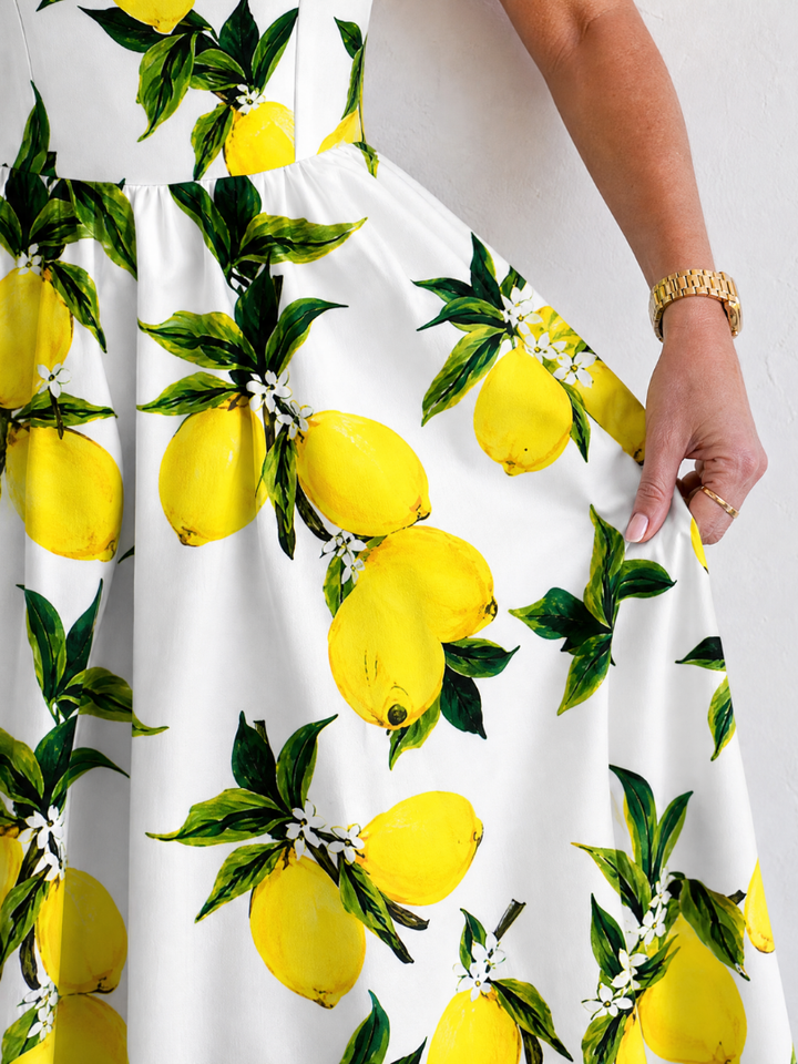 Auvelle | Robe Midi Sans Manches Imprimée Citron