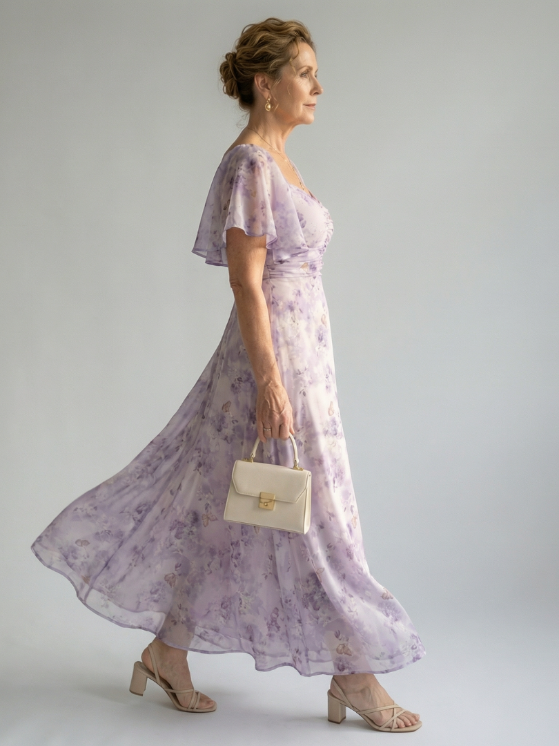 Auvelle | Robe Midi à Manches Volantes Vaelisu