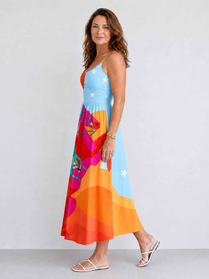Auvelle | Robe Midi Imprimée Graphique Western